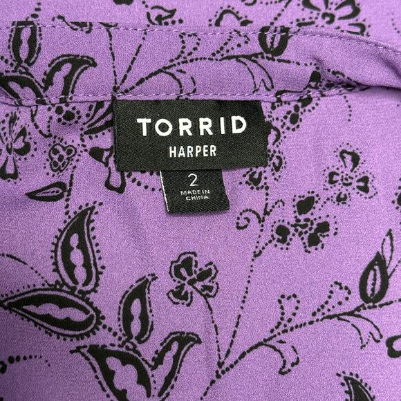 Torrid Harper Georgette Ruched Short Sleeve Blouse Purple Floral Size 2 - Picture 7 of 8